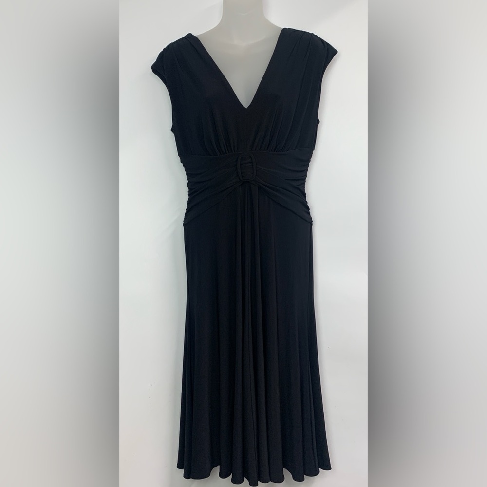 Anne Klein V-Neck Sleeveless Ruched Waist Fit & Flare Dress - Size 12